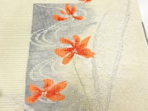 アンティーク　絽色紙に枝花模様織り出し名古屋帯